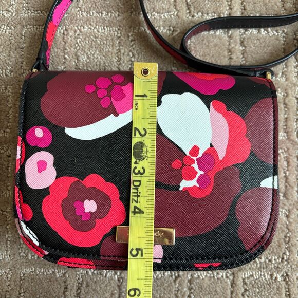 Kate Spade Laurel Way Lilah Floral Crossbody Bag Purse Black Pink Vegan Leather - Picture 11 of 12